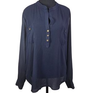 ASOS Dark Blue Sheer Button-Front Blouse Size 12
